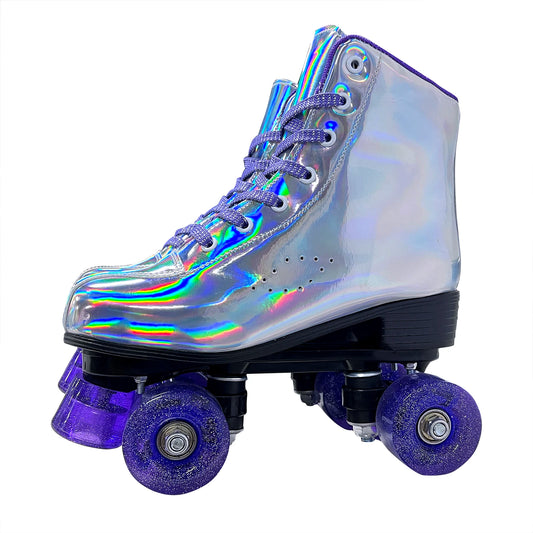 Women's Retro PU Outdoor Leather Roller Skates with LED Wheels