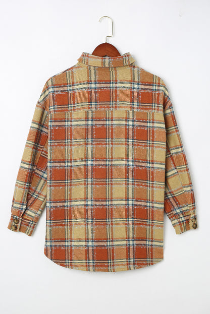 Dark Blue Oversized Flap Pockets Plaid Shacket with Slits