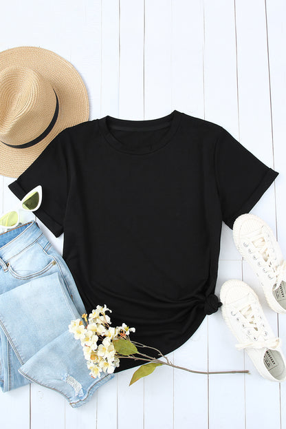 Green Plain Solid Color Crew Neck Tee