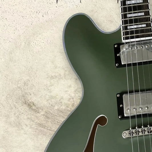 Custom 6 String Semi-Hollow Electric Guitar - Vintage Olive Green