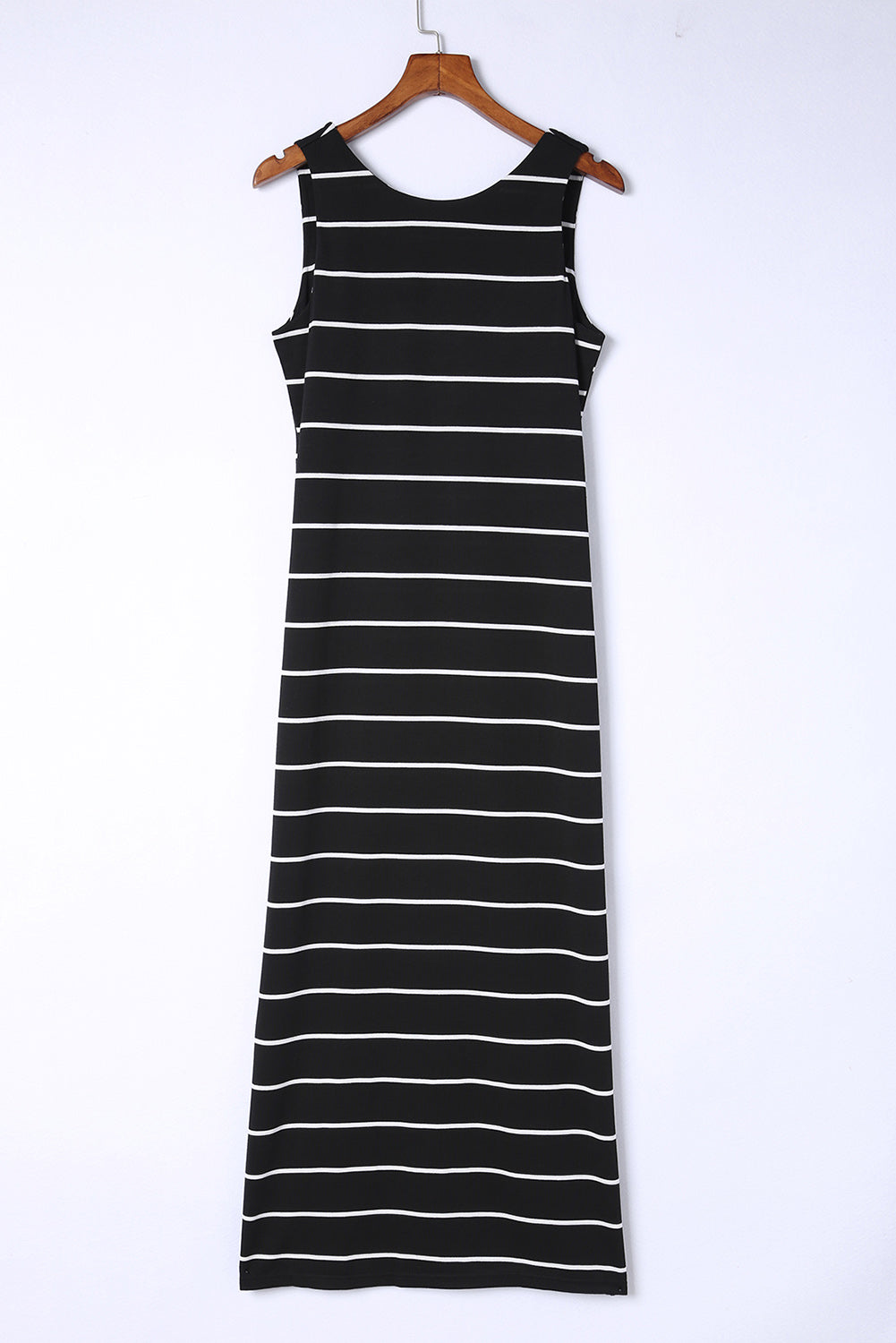 Brown Striped Backless Casual Side Slits Maxi Dress