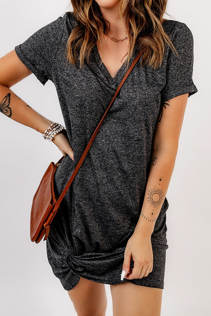 Casual V Neck Short Sleeve Twist Front Short Basics Dress