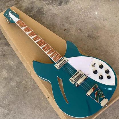 Metallic Turquoise Blue 360 6 String Semi Hollow Body Electric Guitar (R Shaped Tailpiece, Rosewood Fretboard)