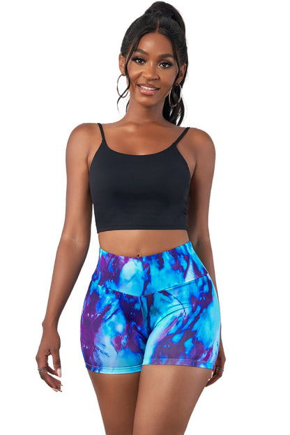 Light Blue Tie-dye Print Booty Yoga Shorts