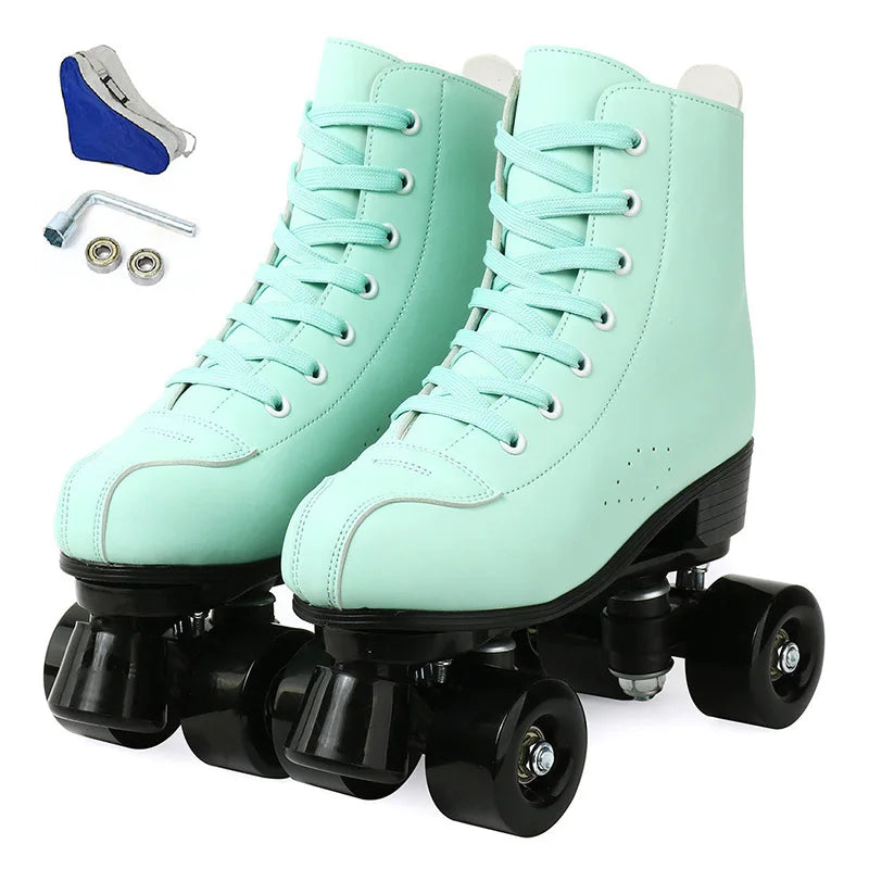 7 Colors PU Leather Training Quad Roller Skates