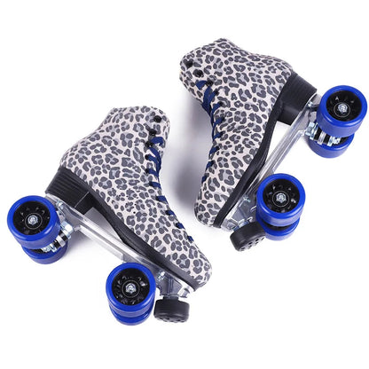 Women's Leopard Spot Suede Leather Quad Roller Skates