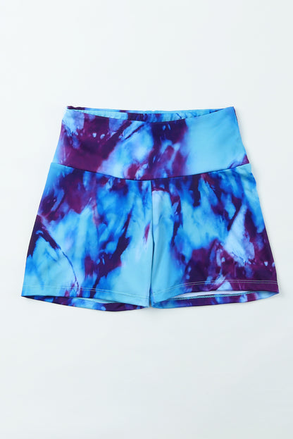 Light Blue Tie-dye Print Booty Yoga Shorts