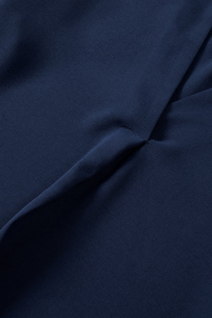 Navy Blue Split V Neck Short Sleeve Tunic Dress