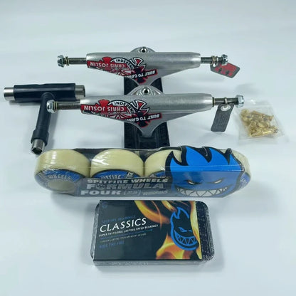 Skateboard Parts Kit (Spitfire Wheels,  5.25 5.5" Bearing, Trucks, T-tool, Metal Fitting Screws)