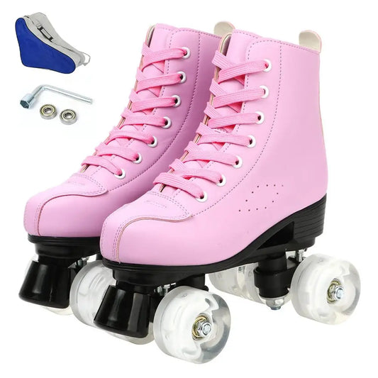 7 Colors PU Leather Training Quad Roller Skates