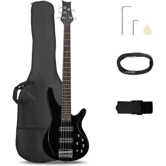 5 String Electric Bass Guitar, Full Size Standard Right Handed Rosewood Fretboard Bass Kit