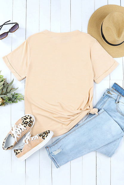 Khaki Amen Leopard Print Casual Graphic T Shirt