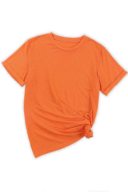 Green Plain Solid Color Crew Neck Tee