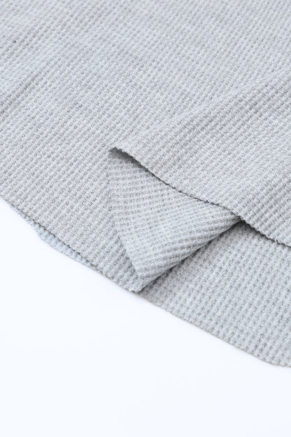 Gray Solid Color Waffle Knit Long Sleeve Henley Shirt