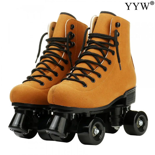 Beginner PU Leather Casual Quad Roller Skates