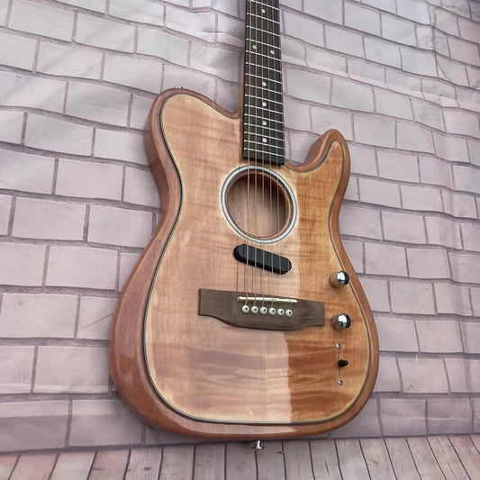 Semi Hollow Electric Guitar, with a natural wood color body