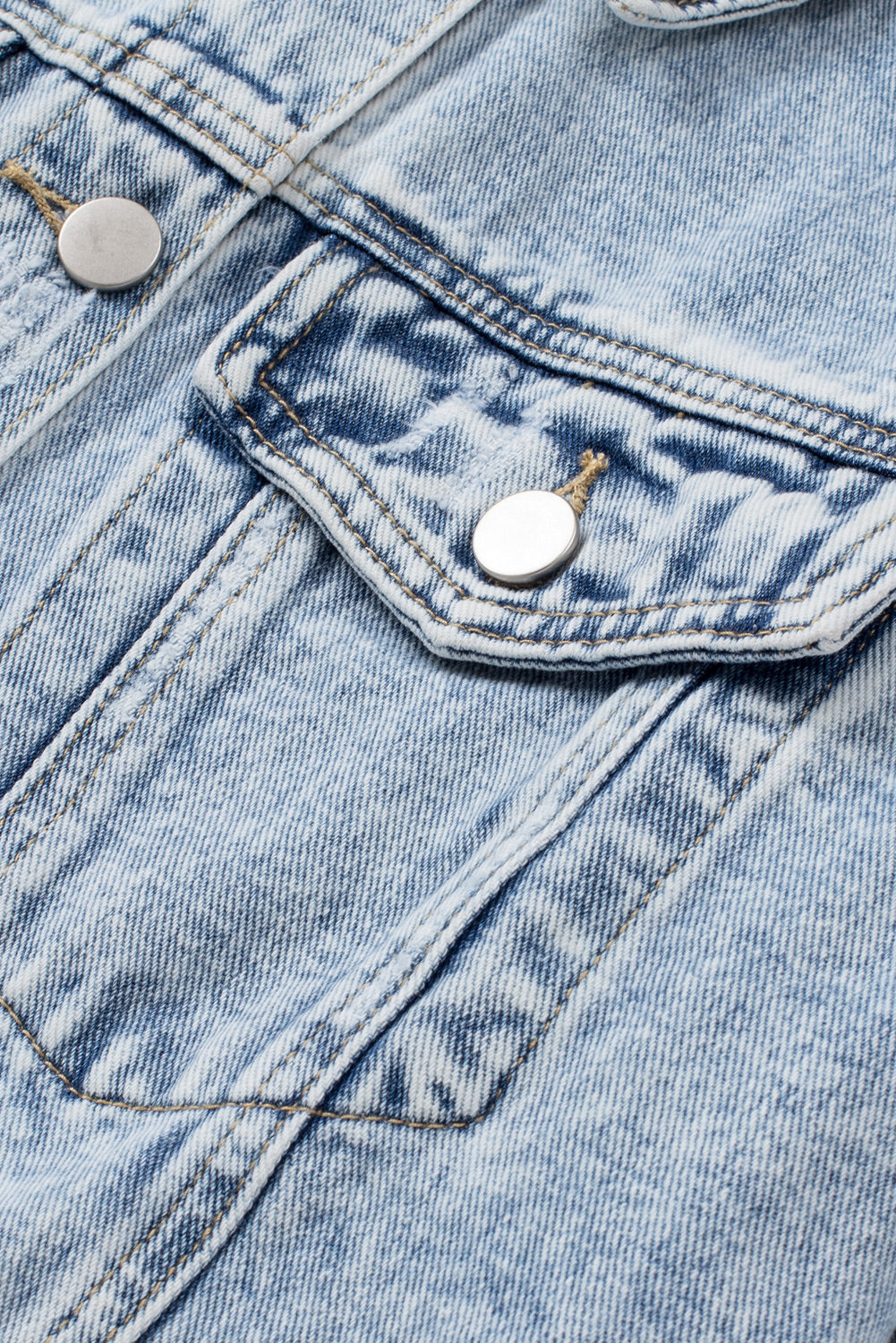 Black Casual Distressed Raw Hem Buttons Denim Jacket