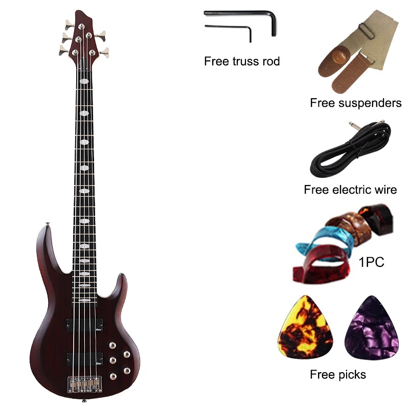 5 Strings Electric Bass Guitar 43inch Zebrawood Top Solid Okoume Wood Body Bass Guitar
