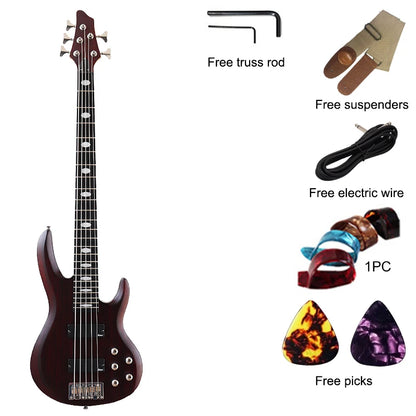 5 Strings Electric Bass Guitar 43inch Zebrawood Top Solid Okoume Wood Body Bass Guitar