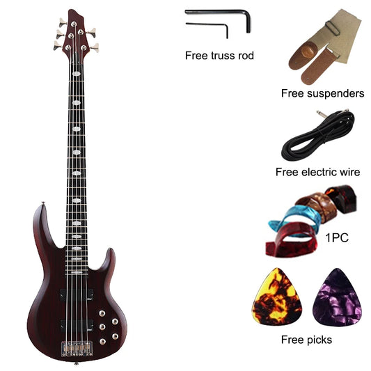 5 Strings Electric Bass Guitar 43inch Zebrawood Top Solid Okoume Wood Body Bass Guitar