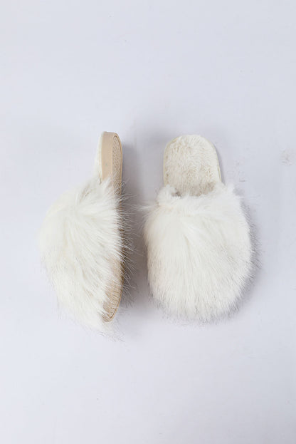 White Fuzzy Round Toe Home Slippers