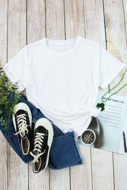 Green Plain Solid Color Crew Neck Tee