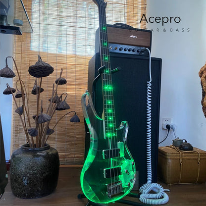Clear Acrylic Crystal Body 4 String LED Electric Bass Guitar