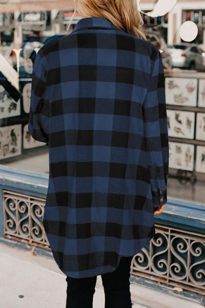 Red Plaid Collared Button Down Long Shirt Shacket