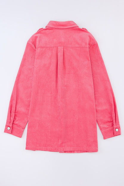 Pink Corduroy Knit Button Flap Pocket Shacket