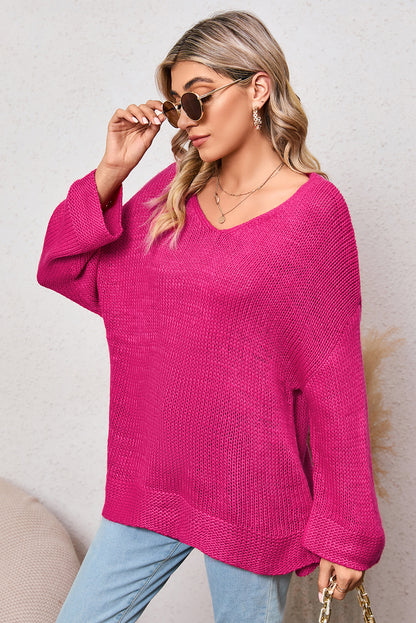 Apricot Knitted V Neck Drop Sleeve Oversized Sweater