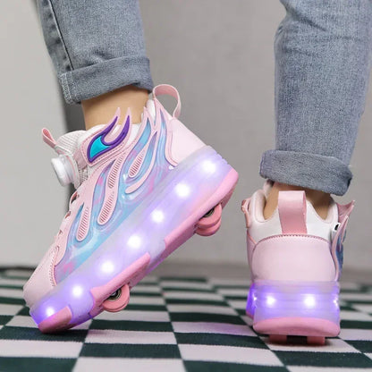 Kids LED Flamed Style Skate Sneakers - Rechargeable