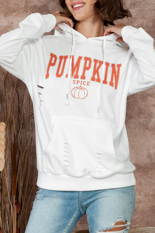White PUMPKIN SPICE Distressed Graphic Hoodie