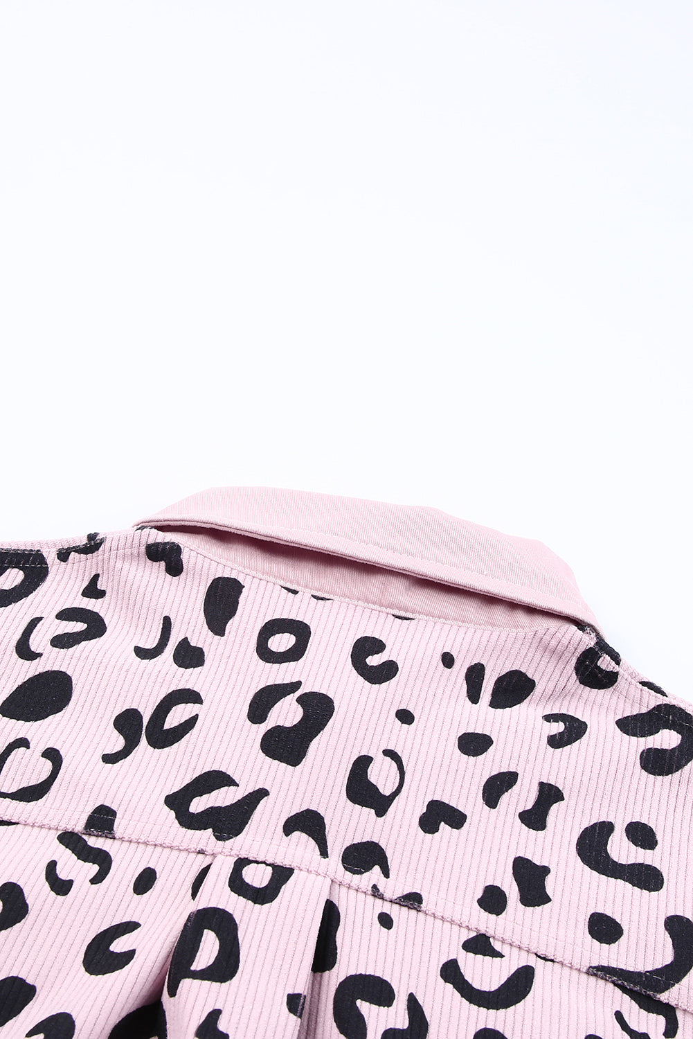 Apricot Leopard Collared Neckline Flap Pockets Corduroy Shacket
