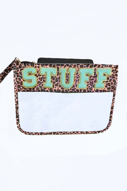 Black STUFF Animal Print Transparent Zipped Handbag