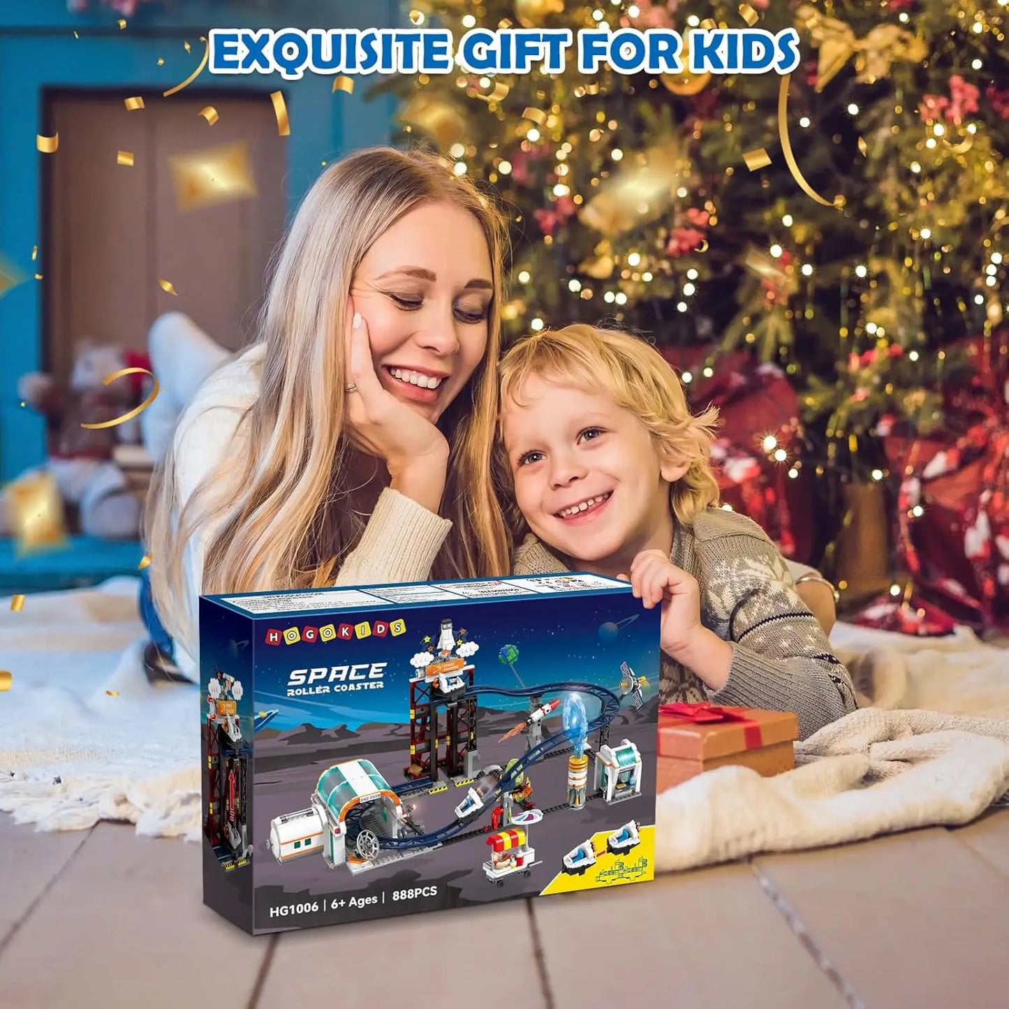 HOGOKIDS Space Roller Coaster Building Toy-888PCS Building Set Features Lift Platform, Satellites, Rocket Buildable  Park