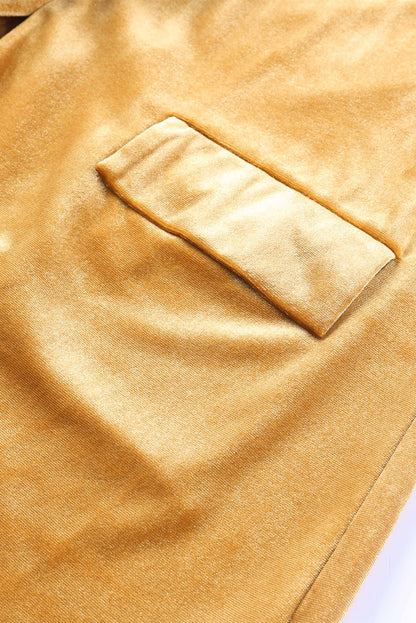 Yellow Lapel Collar Cusual Flap Pockets Blazer