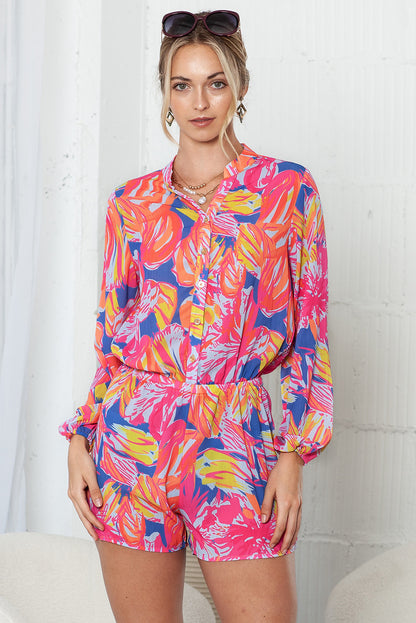 Multicolor Abstract Print Notch Neck Short Romper for Women