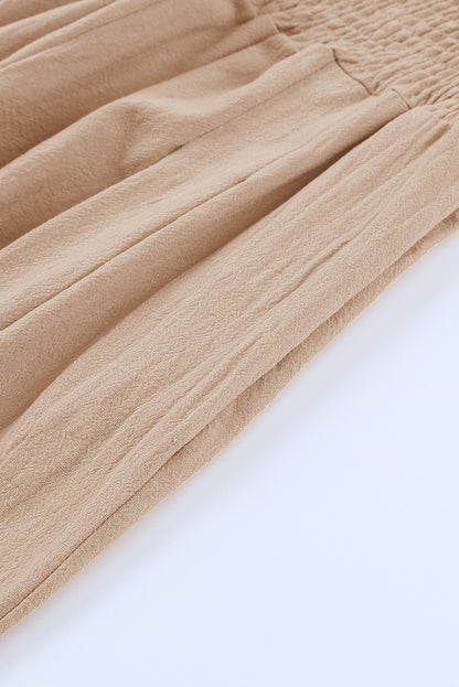 Brown Smocked Wide Waistband High Waist Wide Leg Pants