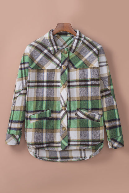Green Plaid Casual Button Up Fall Shacket