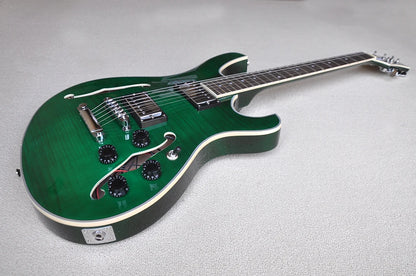 Green Semi-hollow Electric Guitar with Flame Maple Veneer