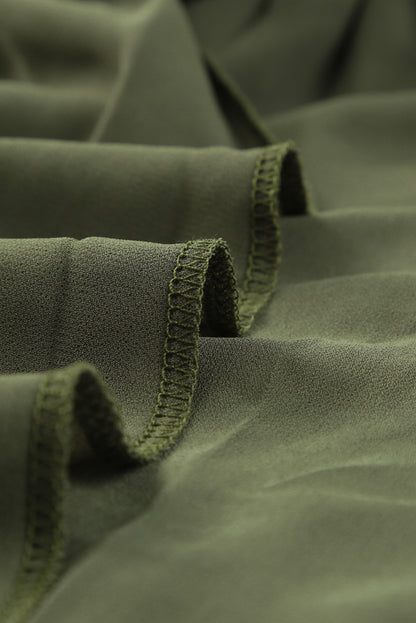 Olive Green Casual Lantern Sleeve V Neck Short Tiered Dress