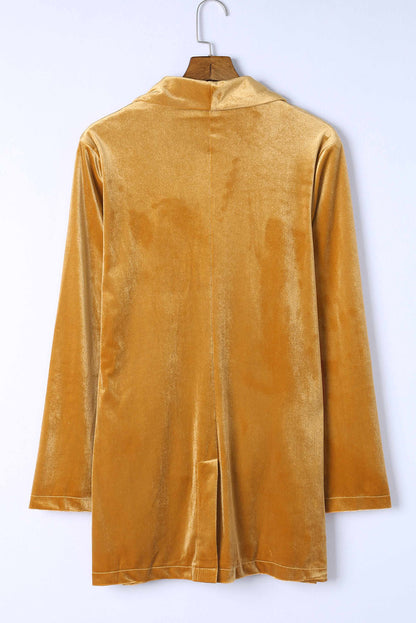 Yellow Lapel Collar Cusual Flap Pockets Blazer