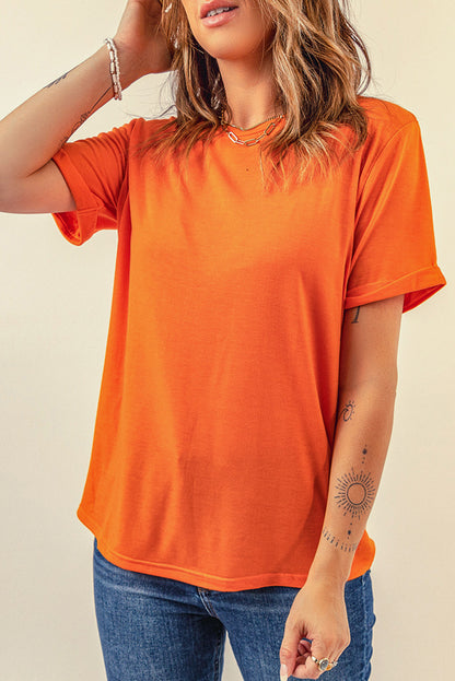 Green Plain Solid Color Crew Neck Tee
