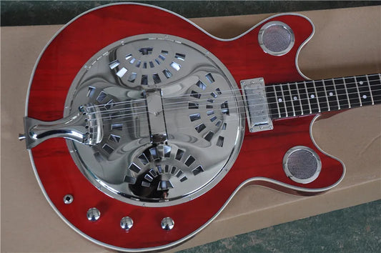 Semi Hollow Red Wine Maple Wood Body Custom 6 String Guitar with Chrome Hardware