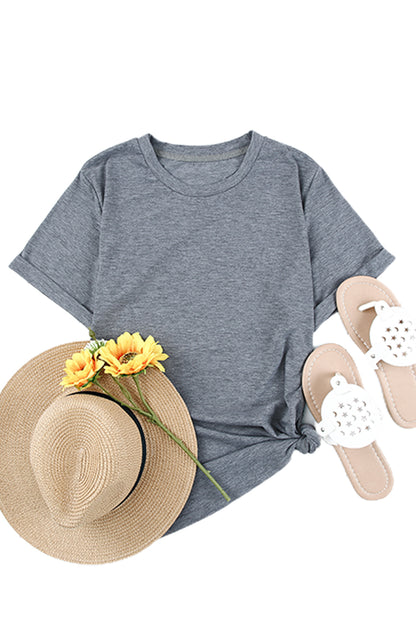 Green Plain Solid Color Crew Neck Tee