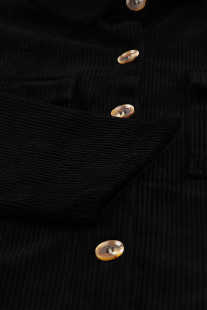 Pocketed Button Ribbed Textured Shacket