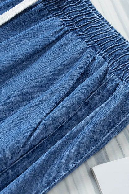 Sky Blue Drawstring Waist Loose Wide Leg Pants
