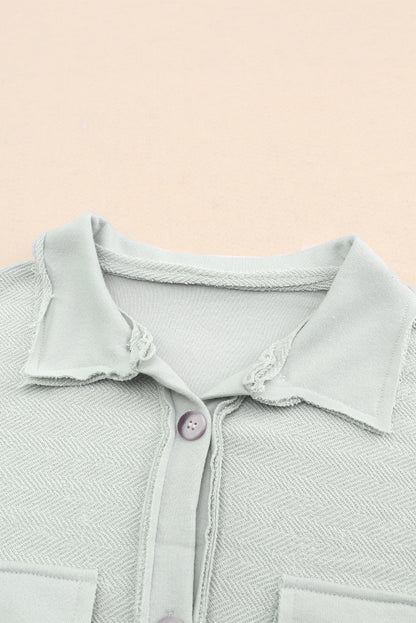 Black Plain Textured Button Up Shirt Shacket with Flap Pockets