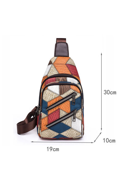 Multicolor Geometric Color Block Stitching PU Crossbody Bag