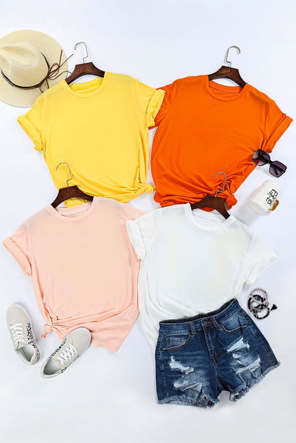 Green Plain Solid Color Crew Neck Tee